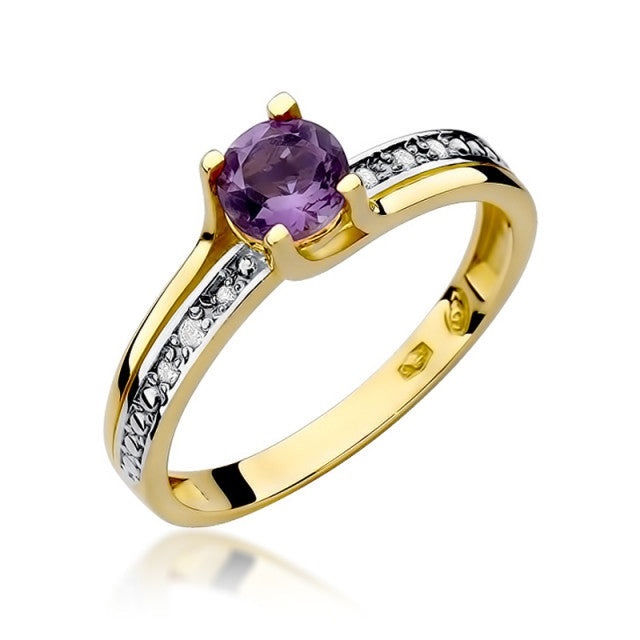 Inel Aur 14K cu Ametist 0.50 ct si Diamante Naturale 0.03 ct (Varianta: Galben)