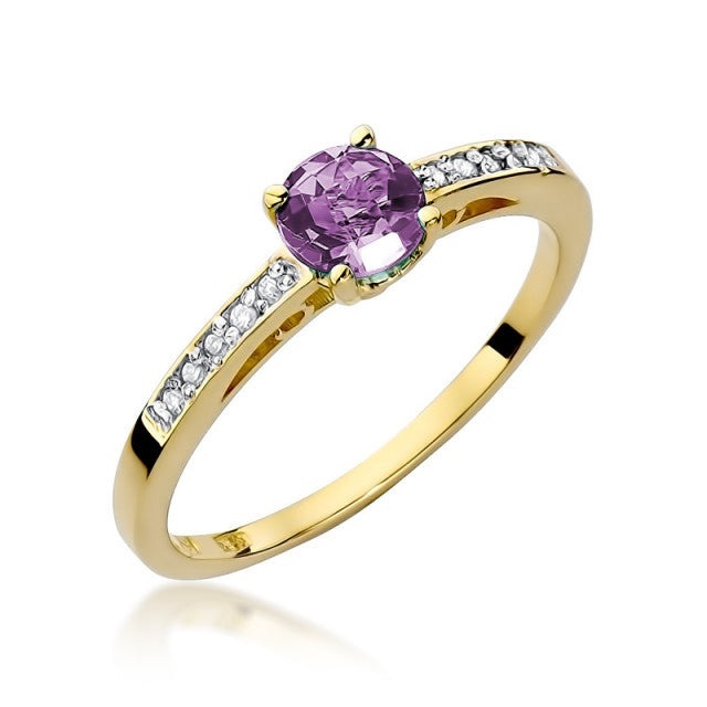 Inel Aur 14K cu Ametist 0.50 ct si Diamante Naturale 0.05 ct (Varianta: Galben)