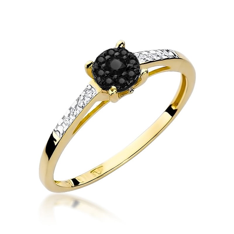 Inel Aur 14K cu Diamante Naturale Albe si Negre 0.12 ct (Varianta: Galben)