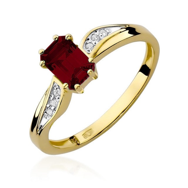Inel Aur 14K cu Granat 0.70 ct si Diamante Naturale 0.03 ct (Varianta: Galben)