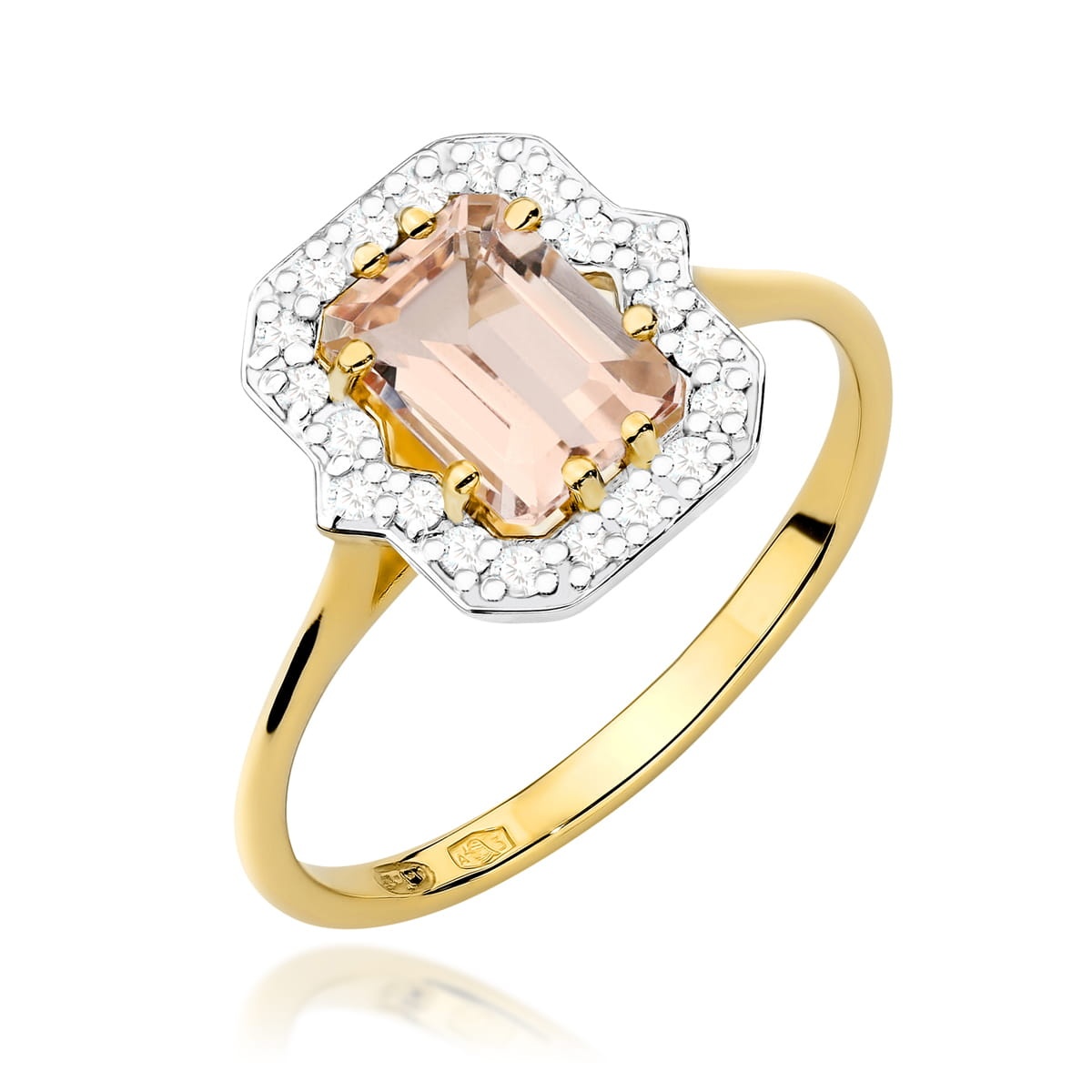Inel Aur 14K cu Morganit 1.00 ct si Diamante Naturale 0.17 ct (Varianta: Galben)