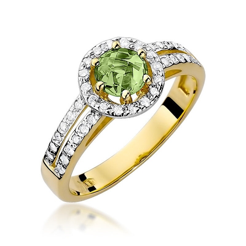 Inel Aur 14K cu Peridot 0.60 ct si Diamante Naturale 0.20 ct (Varianta: Galben)