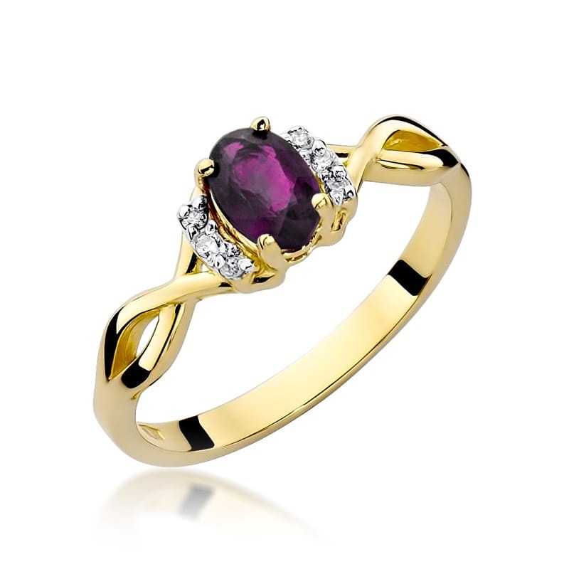 Inel Aur 14K cu Rhodolite 0.50 ct si Diamante Naturale 0.05 ct (Varianta: Galben)