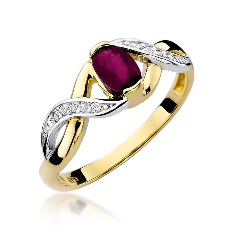 Inel Aur 14K cu Rhodolite 0.50 ct si Diamante Naturale 0.05 ct (Varianta: Galben)