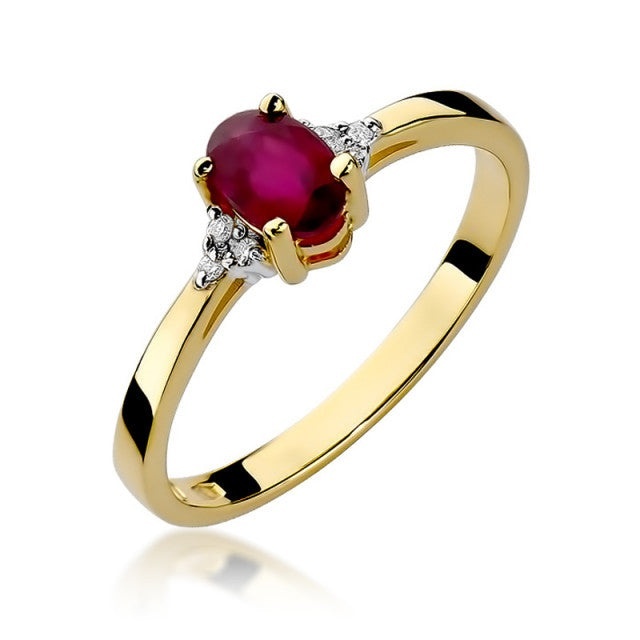 Inel Aur 14K cu Rubin 0.60 ct si Diamante Naturale 0.05 ct (Varianta: Galben)