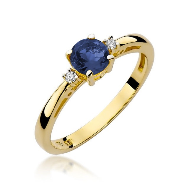 Inel Aur 14K cu Safir 0.50 ct si Diamante Naturale 0.03 ct (Varianta: Alb)