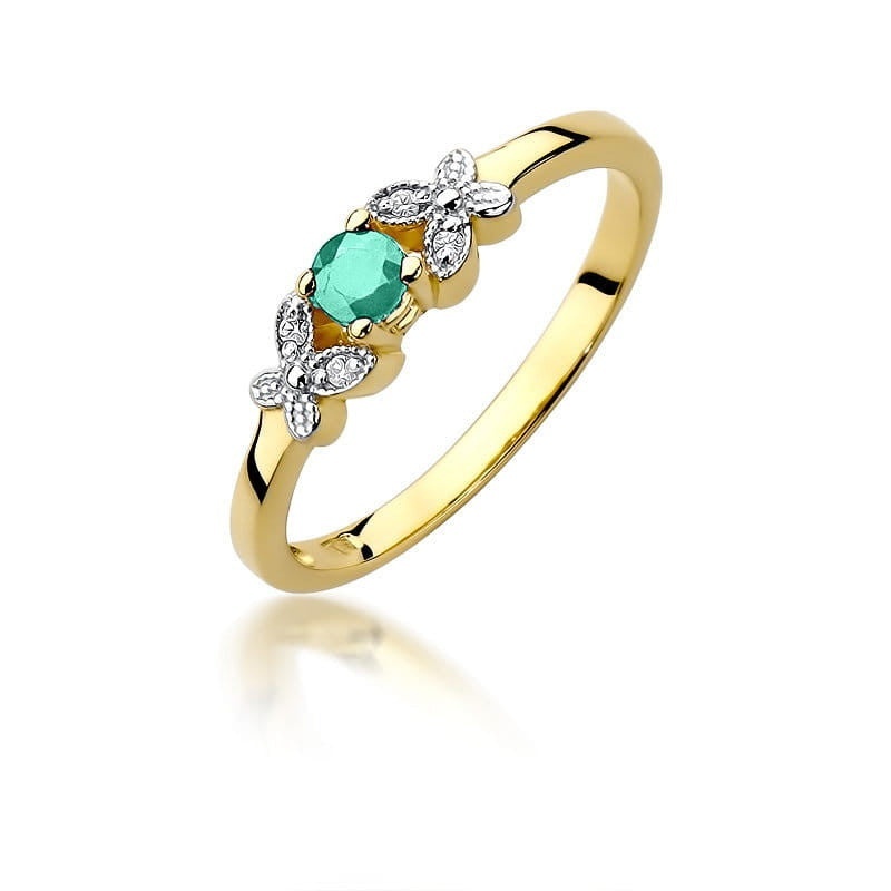 Inel Aur 14K cu Smarald 0.15 ct si Diamante Naturale 0.02 ct (Varianta: Galben)