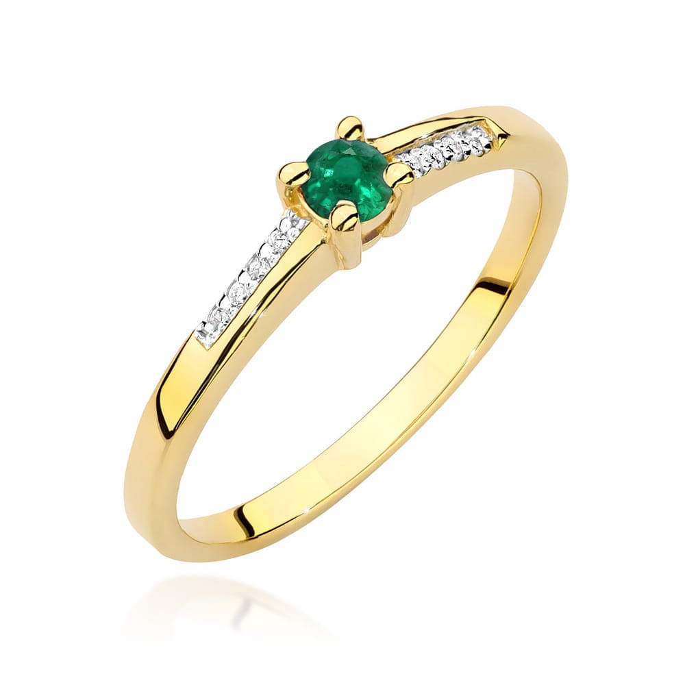 Inel Aur 14K cu Smarald 0.15 ct si Diamante Naturale 0.04 ct (Varianta: Galben)