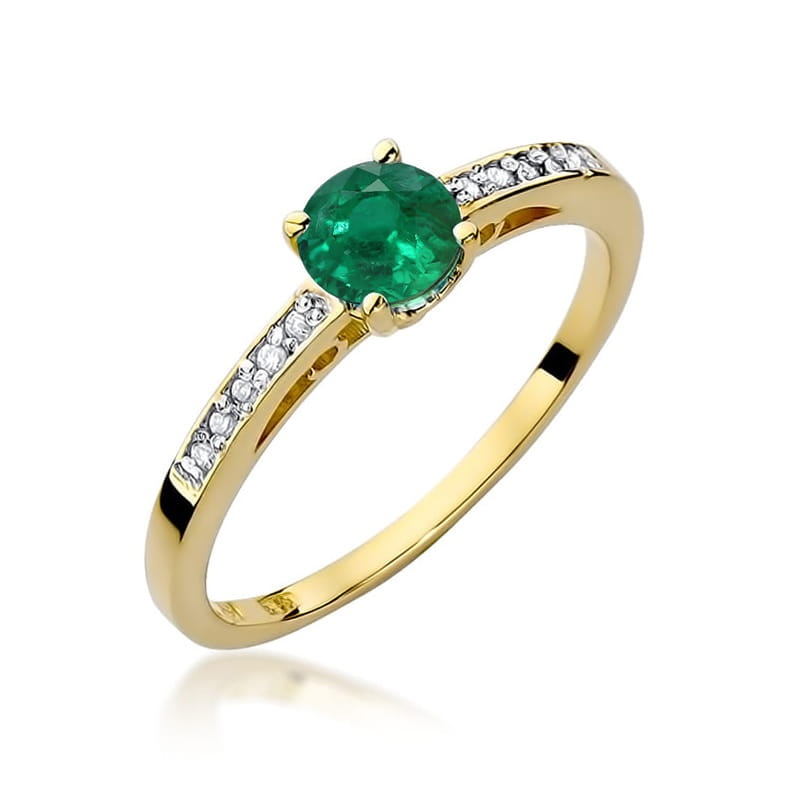 Inel Aur 14K cu Smarald 0.50 ct si Diamante Naturale 0.05 ct (Varianta: Galben)