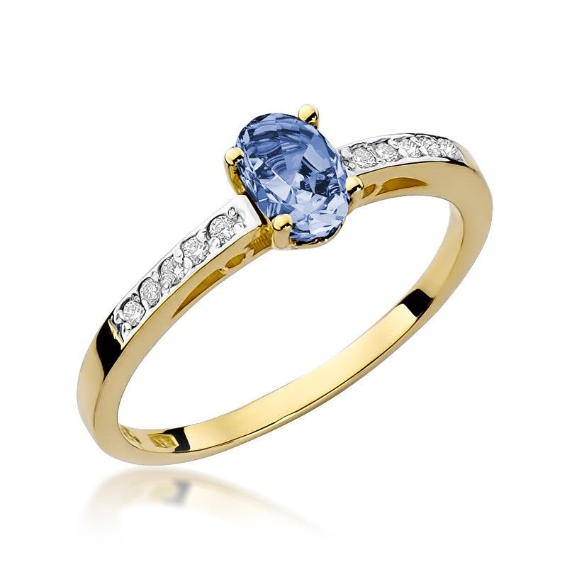 Inel Aur 14K cu Tanzanit 0.40 ct si Diamante Naturale 0.05 ct (Varianta: Galben)
