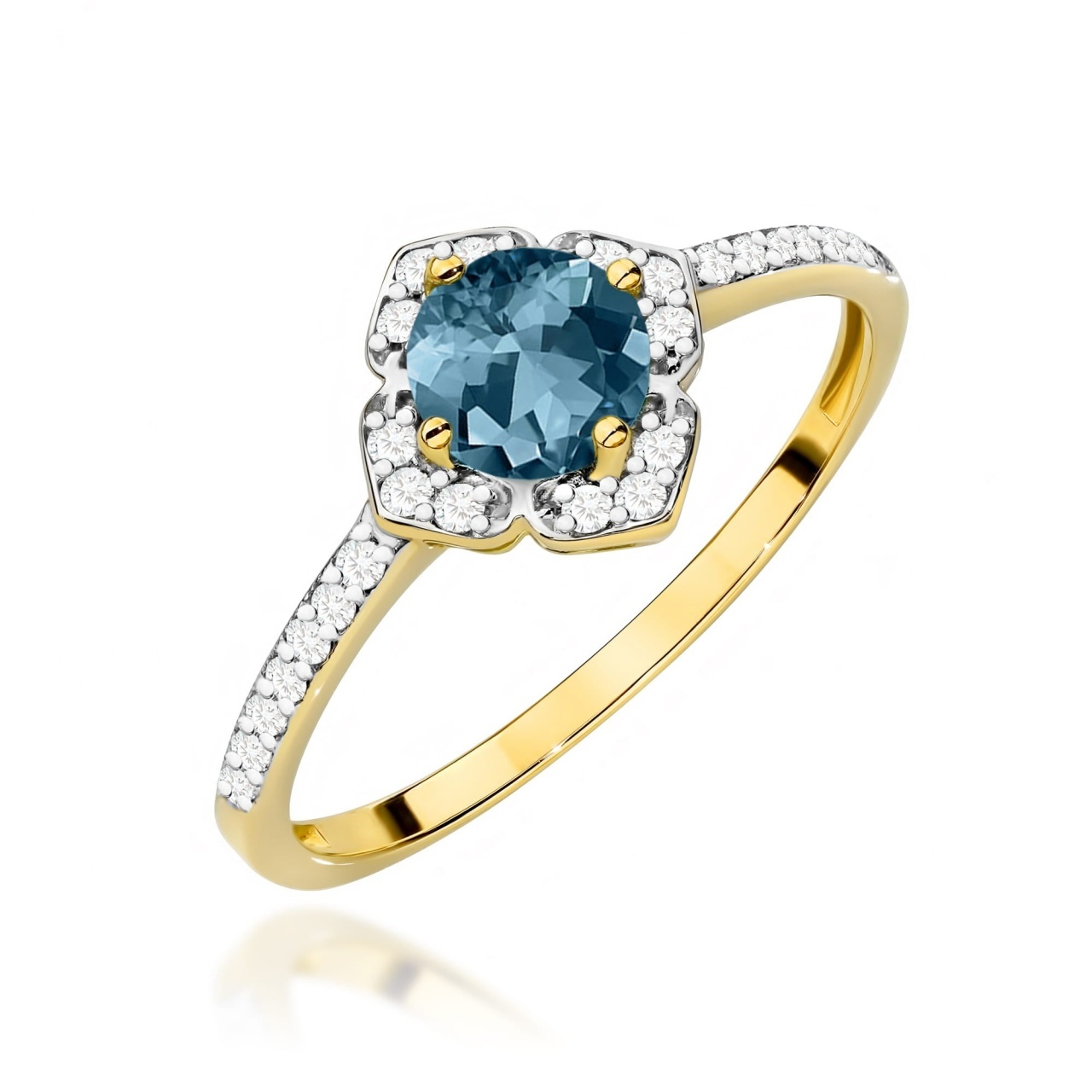 Inel Aur 14K cu Topaz London Blue 0.50 ct si Diamante Naturale 0.13 ct (Varianta: Galben)