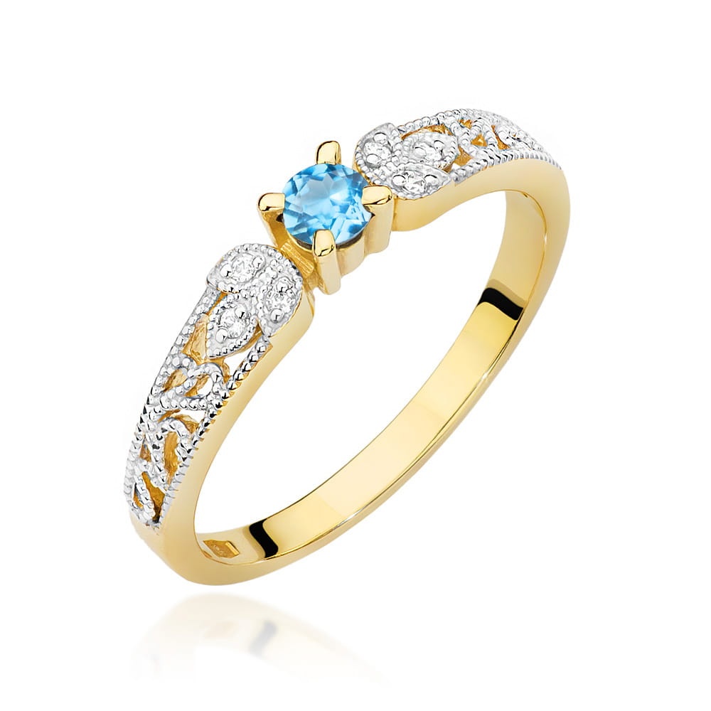 Inel Aur 14K cu Topaz Swiss 0.15 ct si Diamante Naturale 0.03 ct (Varianta: Roz)