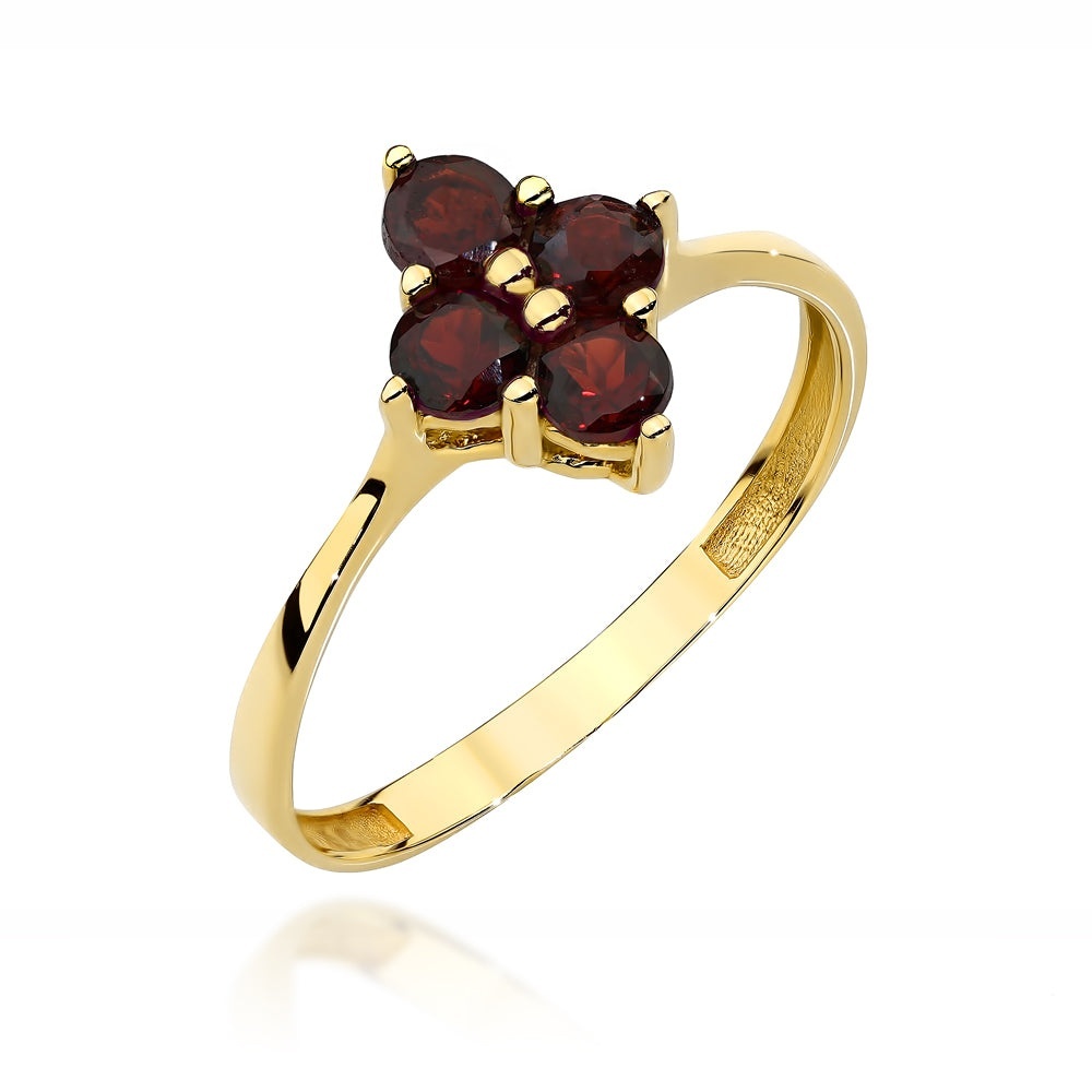 Inel Aur 14K Floare cu Granat Natural - Eleganță Florală (Greutate: 1.17, Măsură: 12)