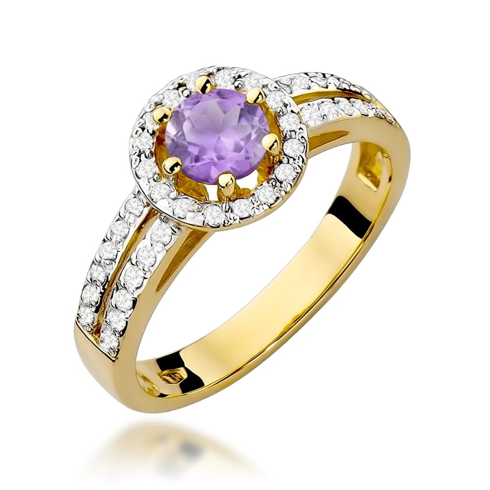 Inel Aur 9K cu Ametist 0.50 ct si Diamante Naturale 0.20 ct (Varianta: Galben)