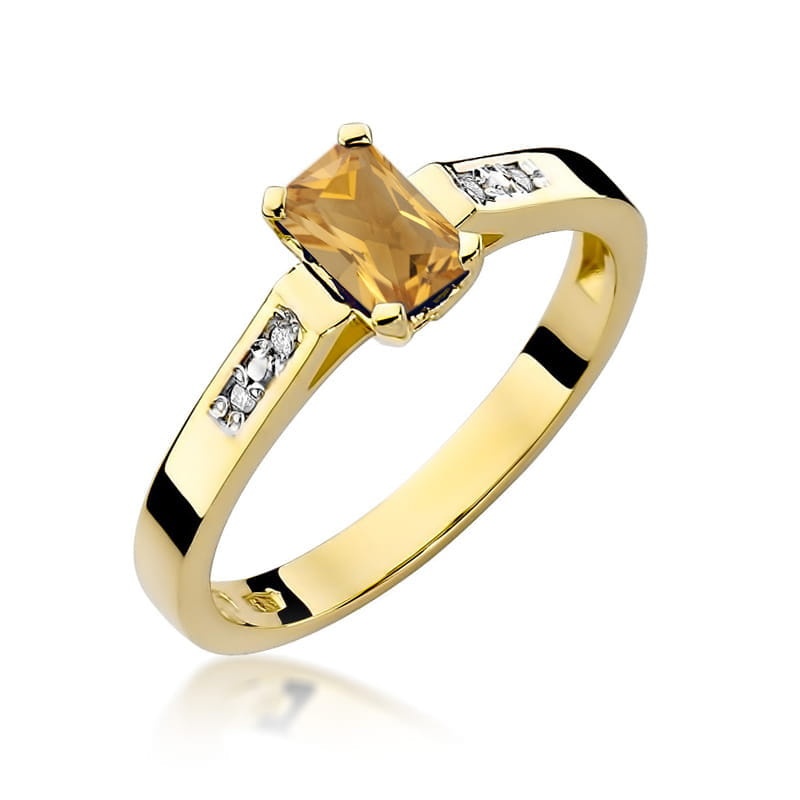 Inel Aur 9K cu Citrin 0.60 ct si Diamante Naturale 0.04 ct (Varianta: Galben)
