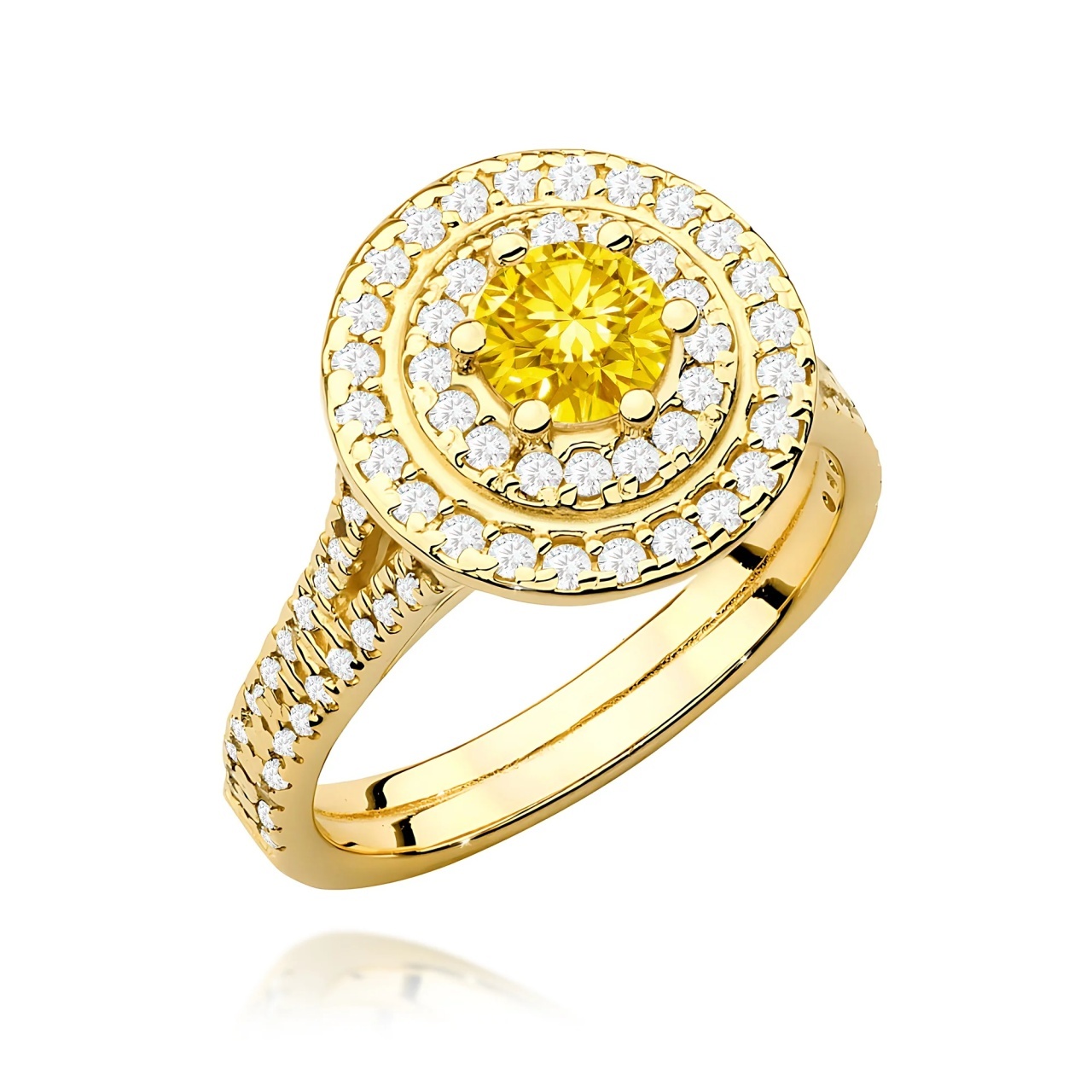 Inel Aur 9K cu Diamante Galbene de Laborator 1.11 ct (Varianta: Galben)