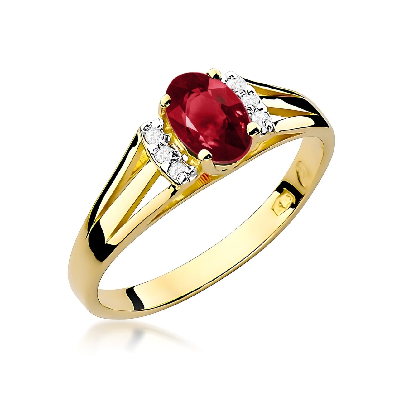 Inel Aur 9K cu Granat 0.50 ct si Diamante Naturale 0.05 ct (Varianta: Galben)