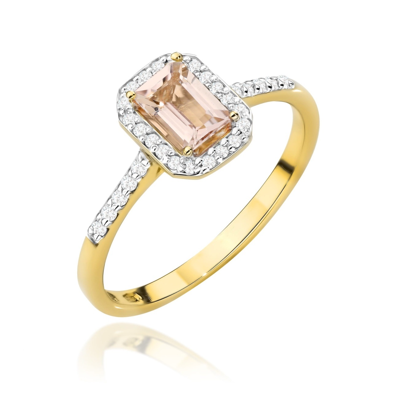 Inel Aur 9K cu Morganit 0.60 ct si Diamante Naturale 0.19 ct (Varianta: Galben)