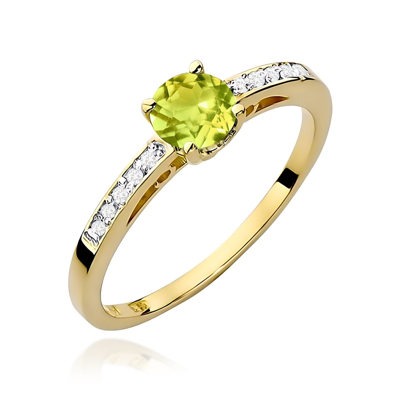 Inel Aur 9K cu Peridot 0.60 ct si Diamante Naturale 0.05 ct (Varianta: Galben)