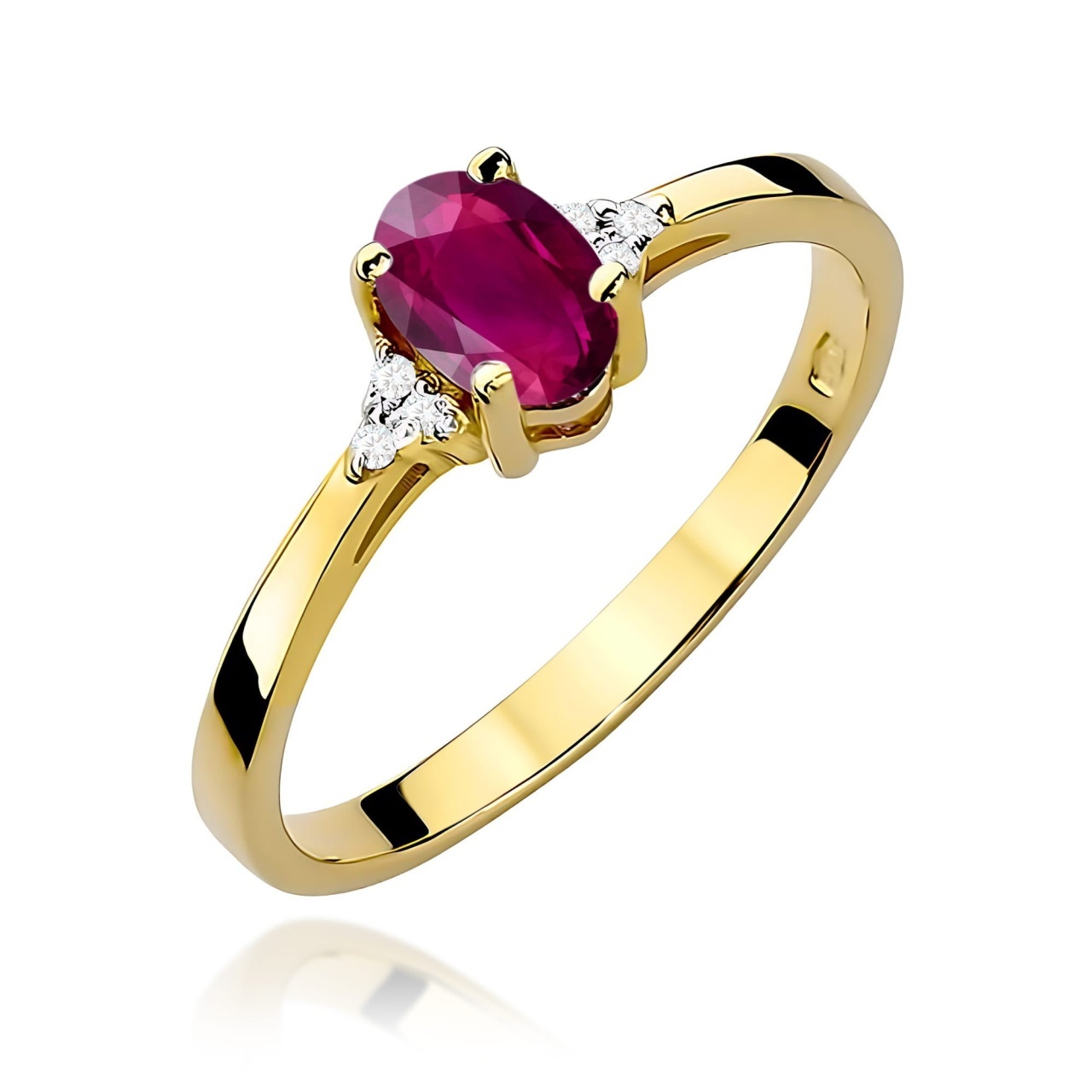 Inel Aur 9K cu Rhodolite 0.50 ct si Diamante Naturale 0.05 ct (Varianta: Galben)