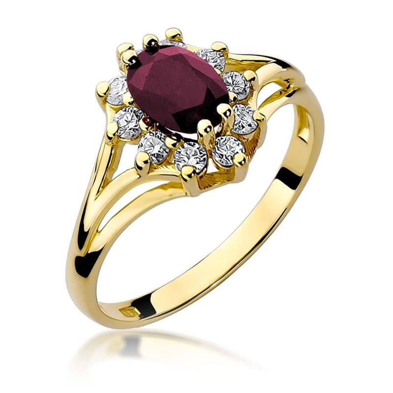 Inel Aur 9K cu Rubin 1.00 ct si Diamante Naturale 0.30 ct (Varianta: Galben)