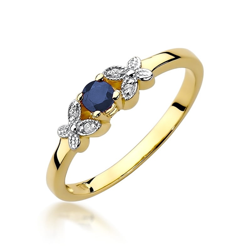 Inel Aur 9K cu Safir 0.15 ct si Diamante Naturale 0.02 ct (Varianta: Galben)
