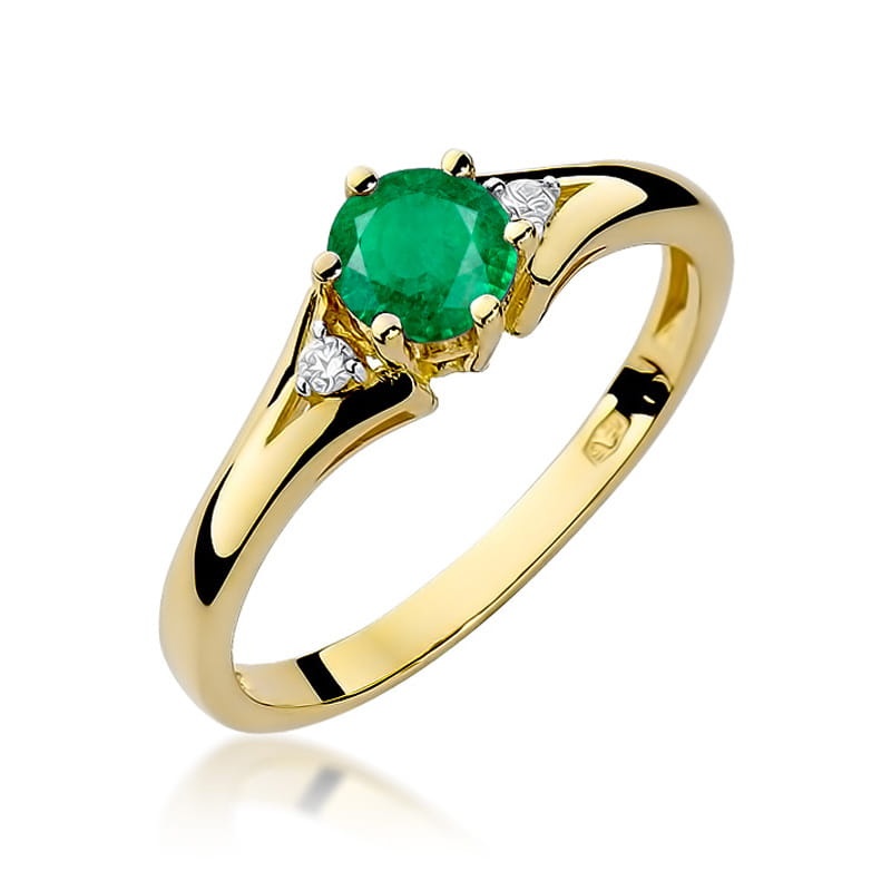 Inel Aur 9K cu Smarald 0.50 ct si Diamante Naturale 0.03 ct (Varianta: Alb)