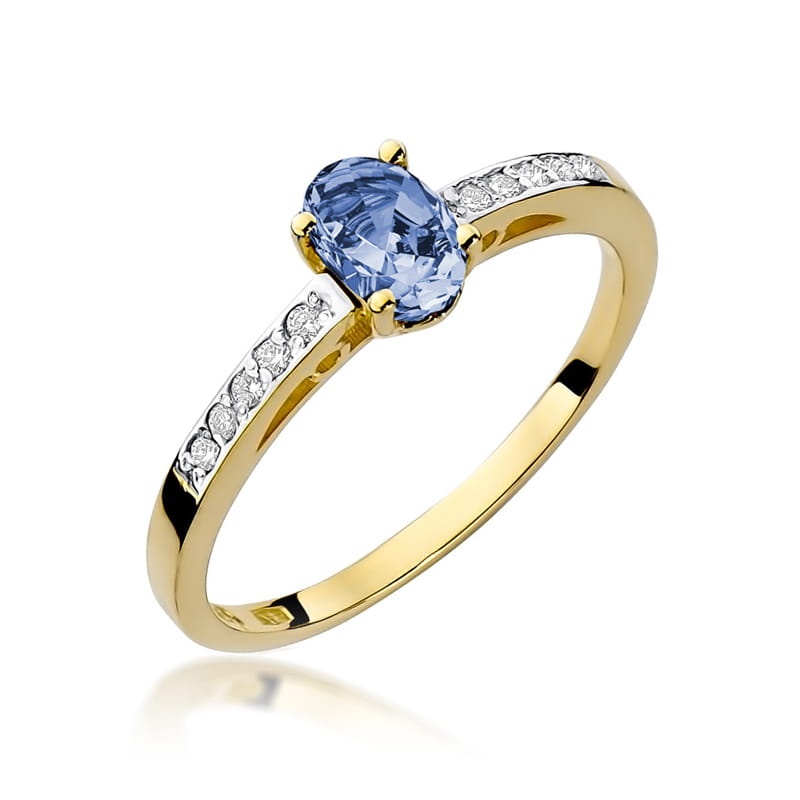 Inel Aur 9K cu Tanzanit 0.40 ct si Diamante Naturale 0.05 ct (Varianta: Galben)