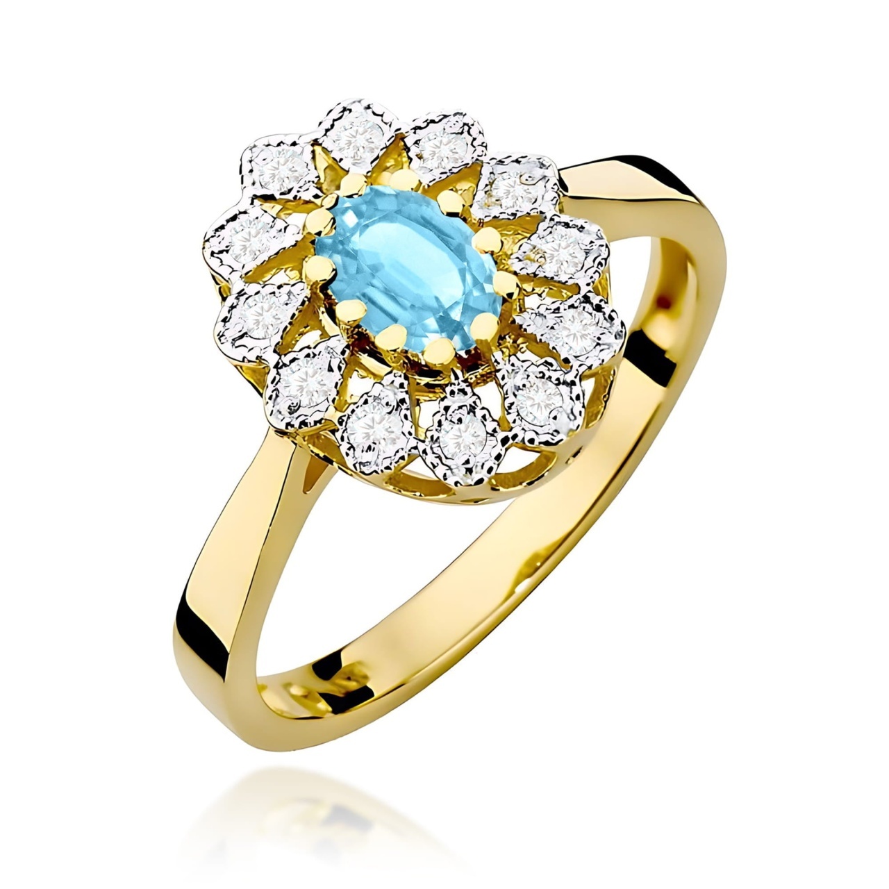 Inel Aur 9K cu Topaz Swiss 0.50 ct si Diamante Naturale 0.10 ct (Varianta: Galben)