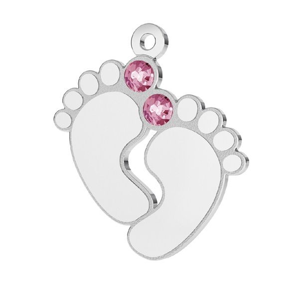 Link din argint - pentru colier - talpite bebe Pink Crystal
