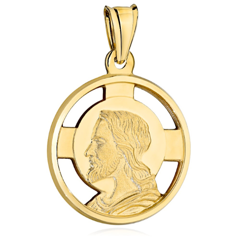 Medalion Aur 14K cu Imaginea lui Iisus, Model Rotund, Dimensiuni Mari (Greutate: 4.13)