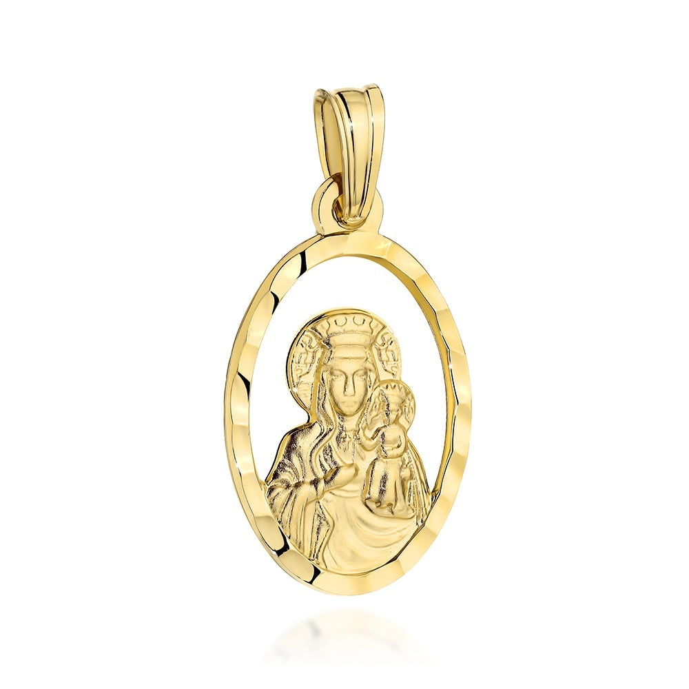 Medalion Aur 14K Maica Domnului de Częstochowa în Oval Diamantat (Greutate: 1.75)
