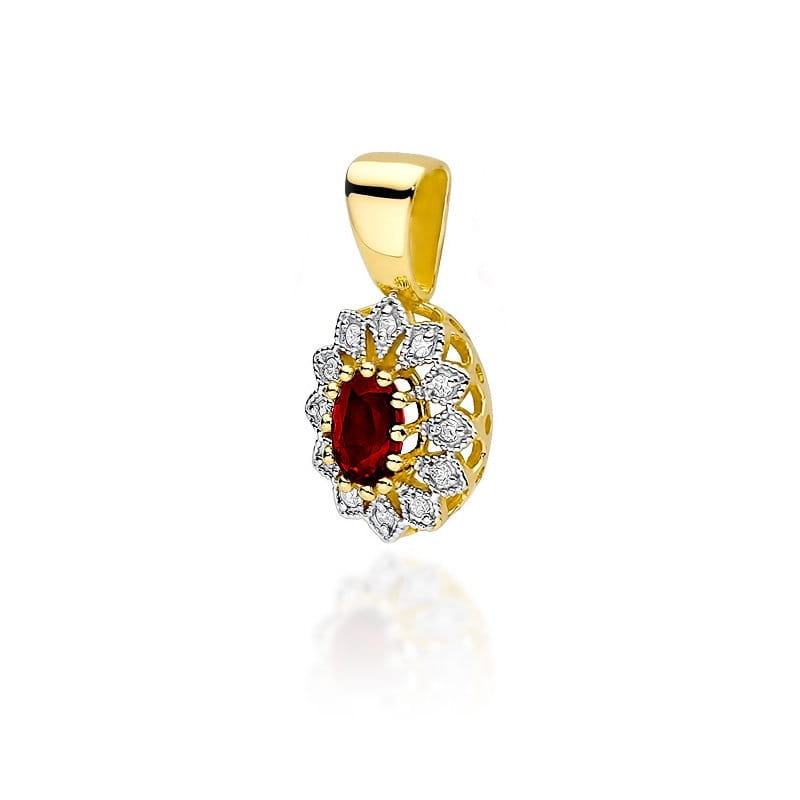 Pandantiv Aur 14K cu Rubin 0.60 ct si Diamante Naturale 0.10 ct (Varianta: Galben)