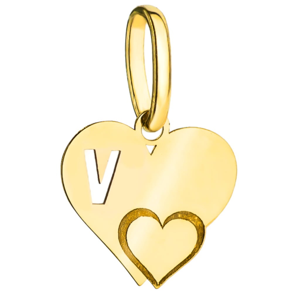 Pandantiv Aur 14K Litera V cu Inimioară (Greutate: 0.32)