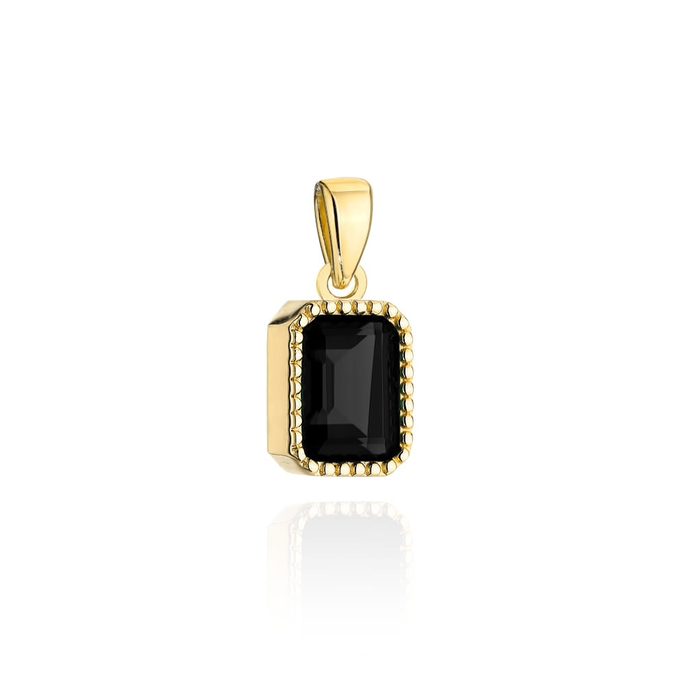 Pandantiv Elegant Din Aur 14K Galben Cu Onix Sintetic Dreptunghiular (Greutate: 0.88)