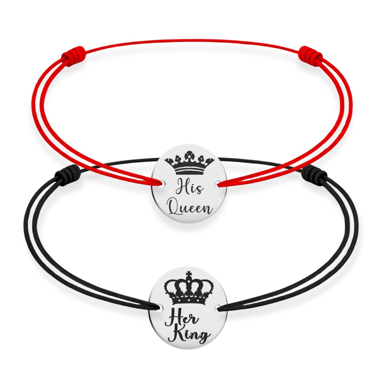 Set 2 Bratari pentru cupluri cu Banut din Argint His Queen & Her King
