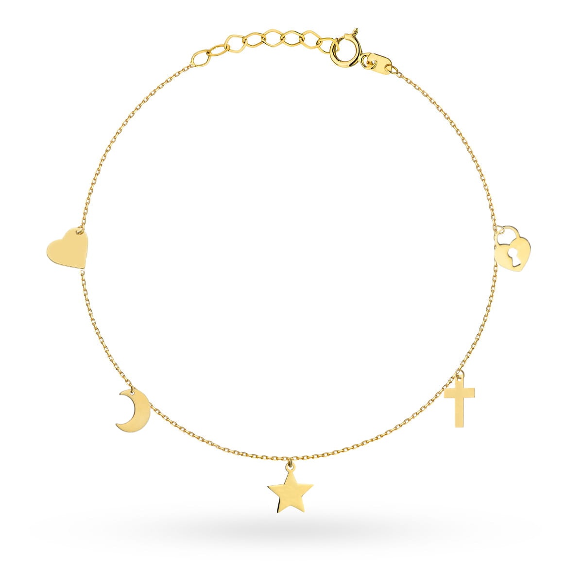 Bratara Lant cu Cruce, Inima, Stea, Luna si Lacat- Aur 14k (Greutate: 1.05)