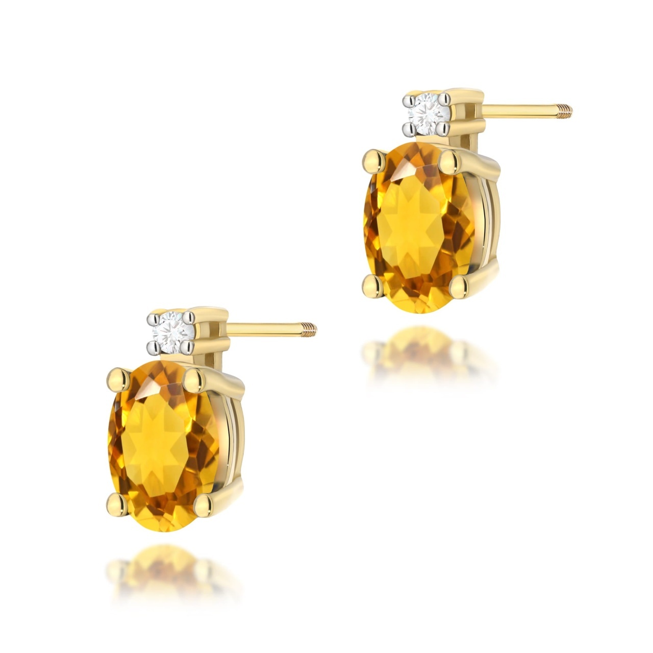Cercei Aur 14K cu Citrin 0.60 ct si Diamante Naturale 0.03 ct Filet cu Protectie (Varianta: Galben)