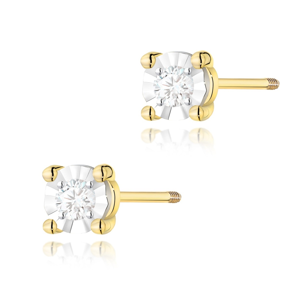 Cercei Aur 14K cu Diamant Natural 0.03 ct Filet cu Protectie (Varianta: Galben)