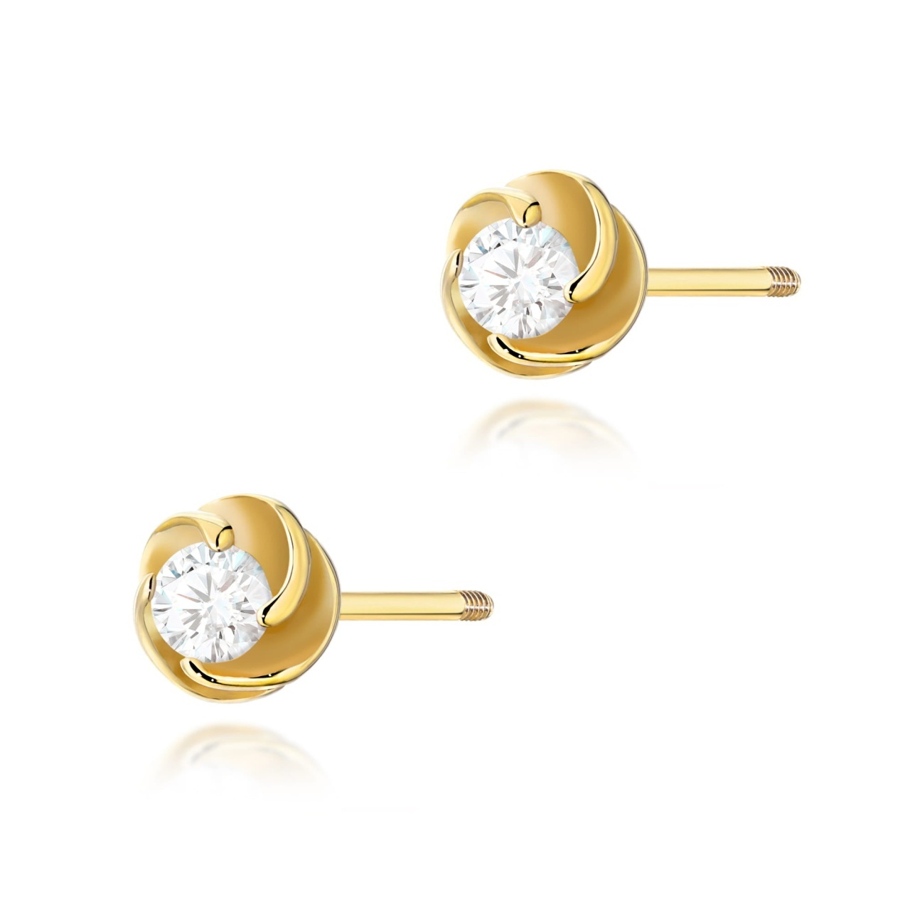 Cercei Aur 14K cu Diamant Natural 0.08 ct Filet cu Protectie (Varianta: Galben)