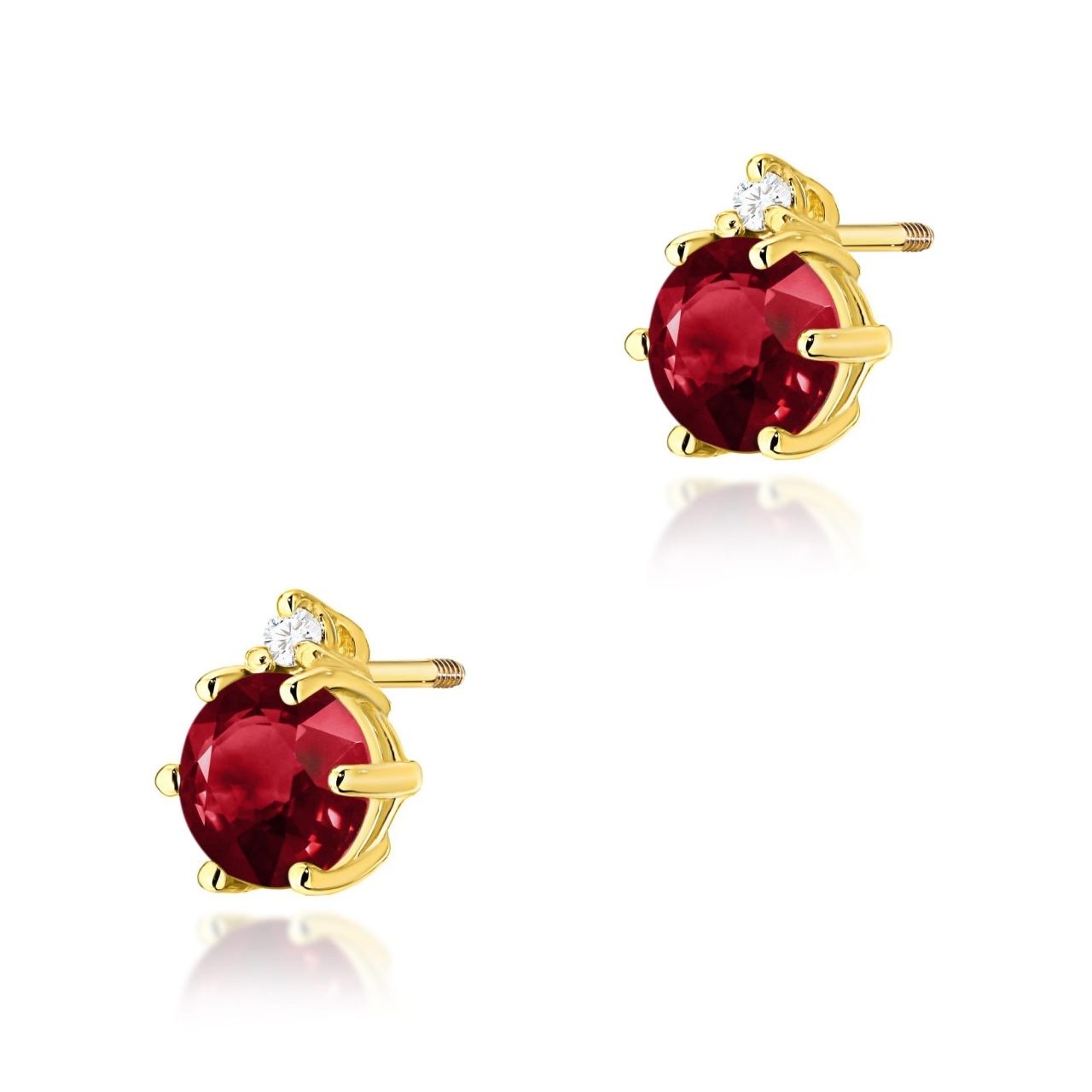 Cercei Aur 14K cu Granat 0.60 ct si Diamante Naturale 0.03 ct Filet cu Protectie (Varianta: Galben)