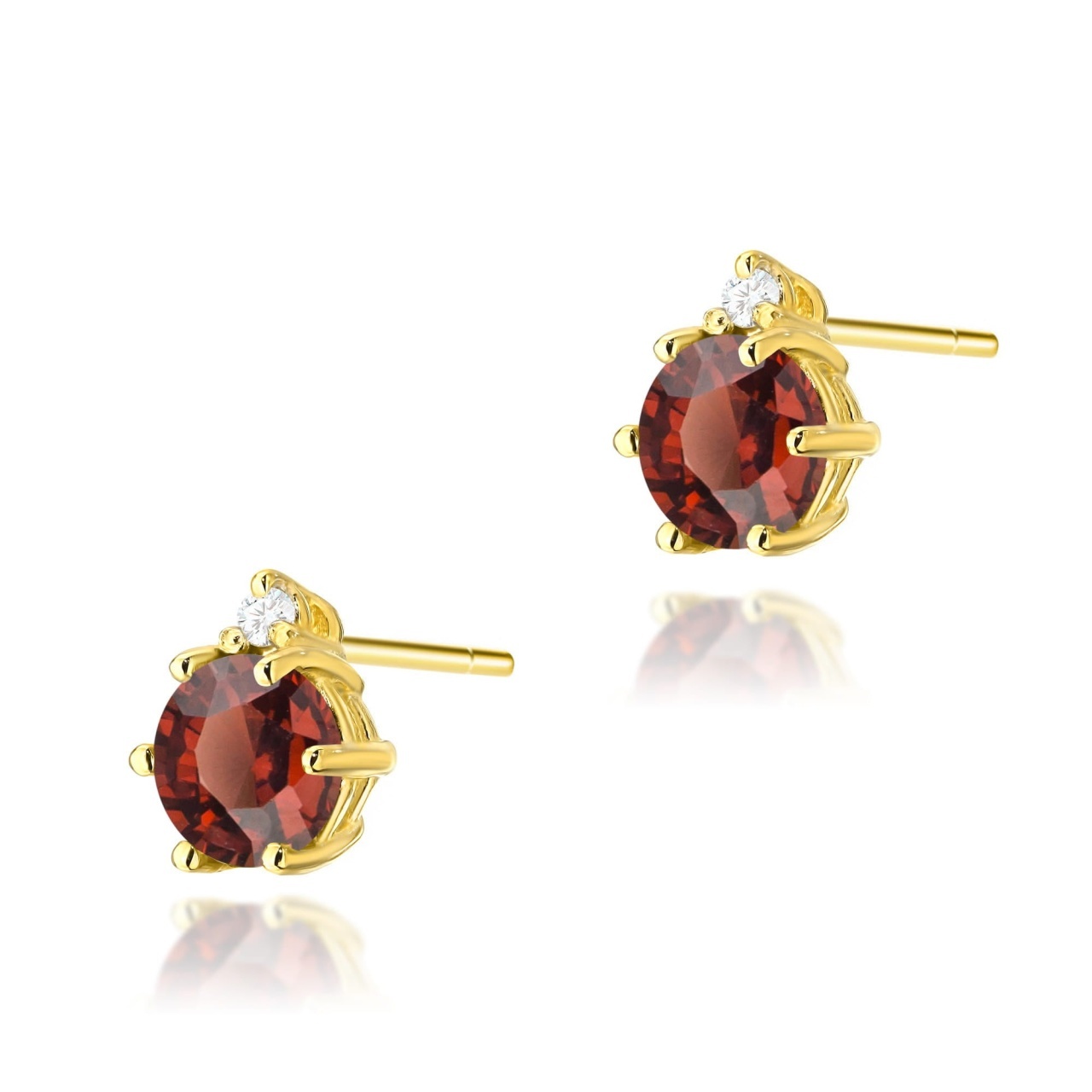Cercei Aur 14K cu Granat 0.60 ct si Diamante Naturale 0.03 ct (Varianta: Galben)