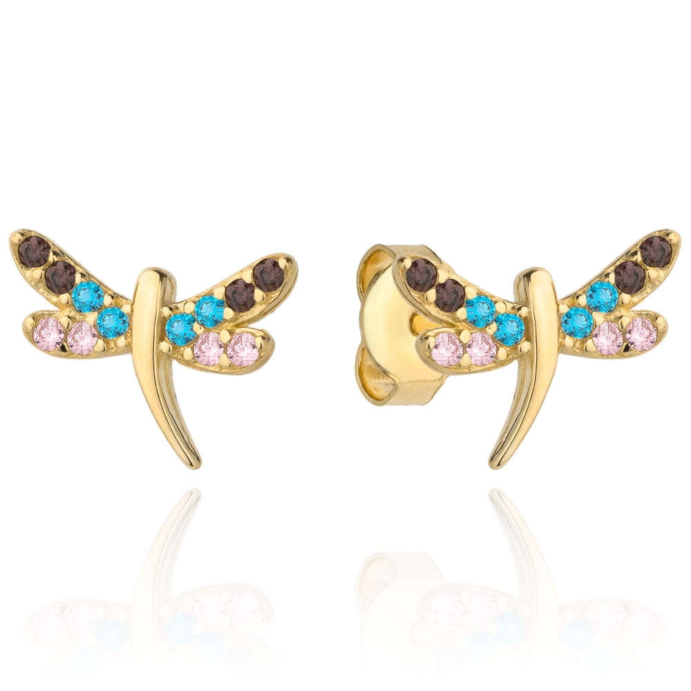 Cercei Aur 14k cu Libelula si Zirconii Multicolore (Greutate: 1.06)