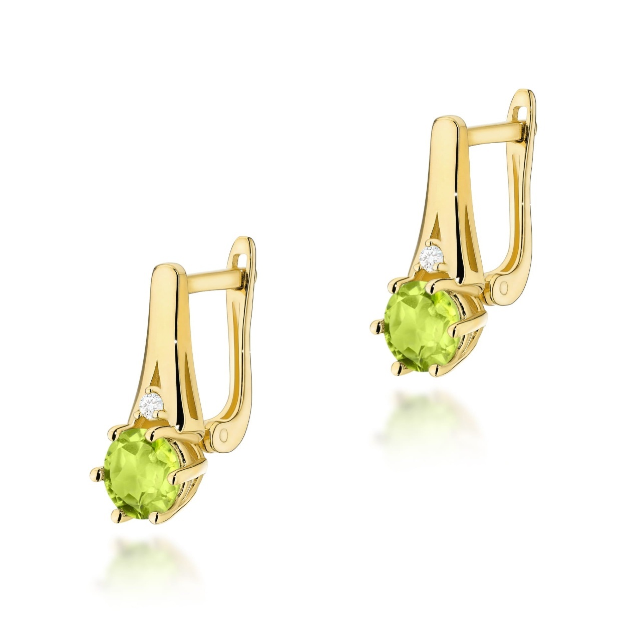 Cercei Aur 14K cu Peridot 0.60 ct si Diamante Naturale 0.03 ct (Varianta: Galben)