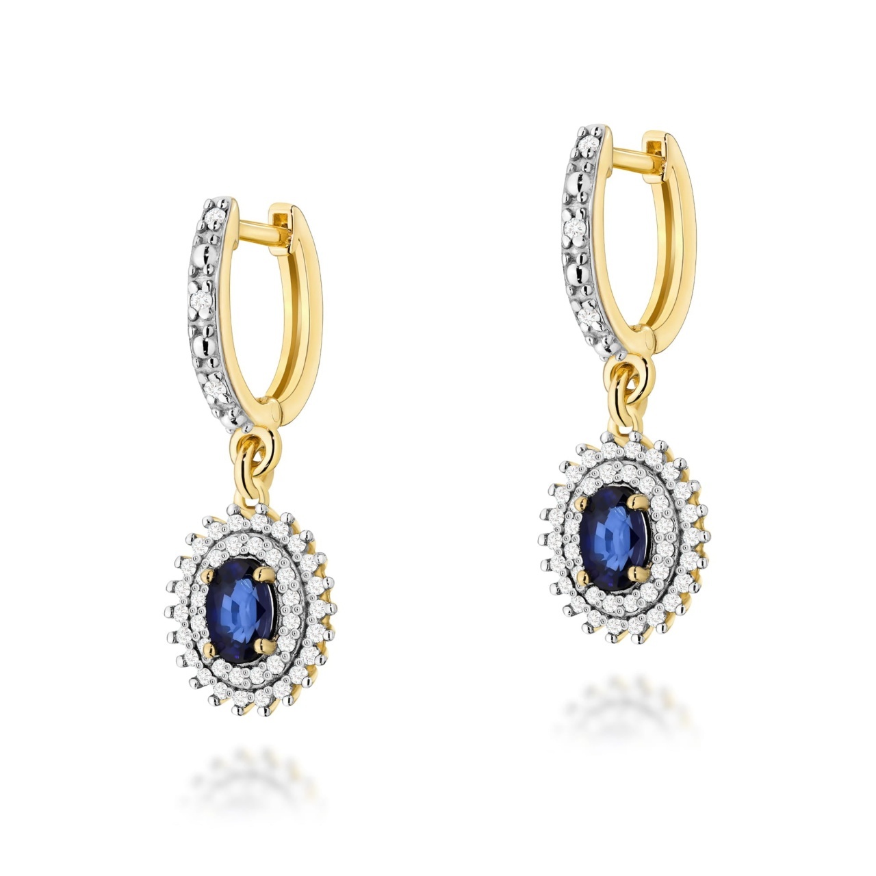 Cercei Aur 14K cu Safir 0.70 ct si Diamante Naturale 0.44 ct (Varianta: Galben)