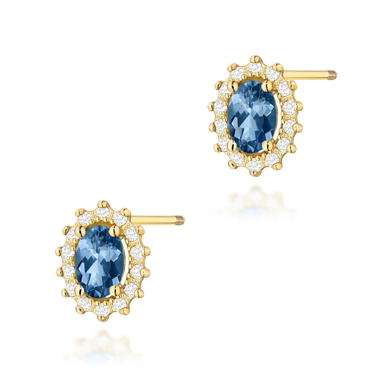 Cercei Aur 14K cu Topaz London Blue 0.50 ct si Diamante Naturale 0.24 ct Filet cu Protectie (Varianta: Galben)