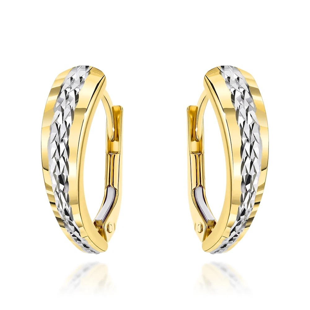 Cercei Aur 14K Diamentați cu Model Central din Aur Bicolor (Greutate: 1.51)