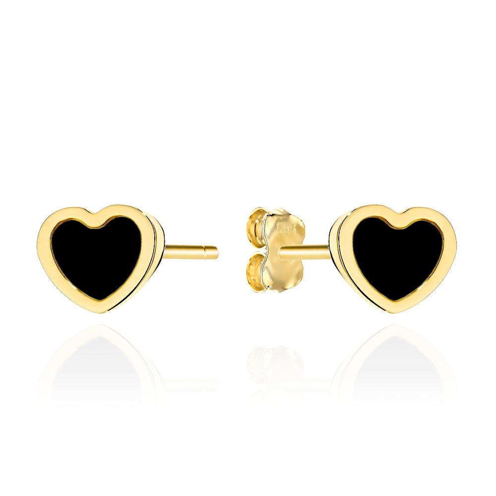 Cercei Aur 14K Inimioare cu Onix (Greutate: 1.11)
