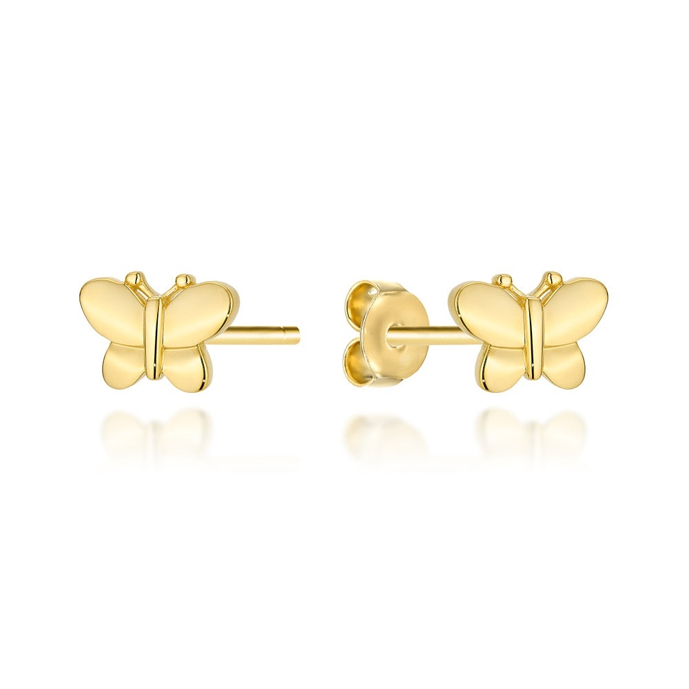 Cercei Aur 14K Model Fluture Plat cu Sistem de Închidere Tip Tijă (Greutate: 0.89)