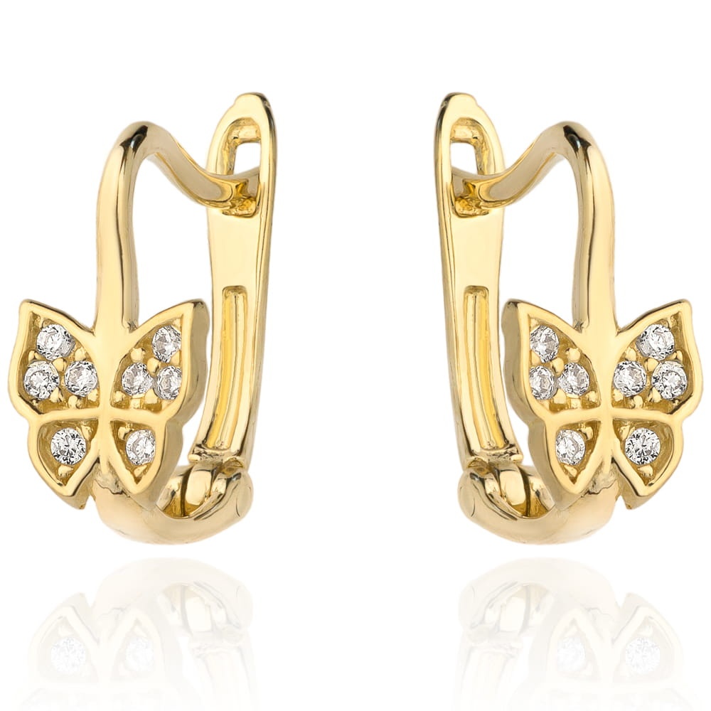 Cercei Fluture cu Inchizatoare englezeasca din Aur 14k cu Zirconi (Greutate: 1.25)